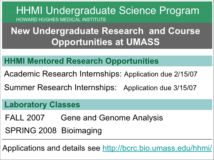 HHMI Undergraduate Research Program - for more info, click to go to the site